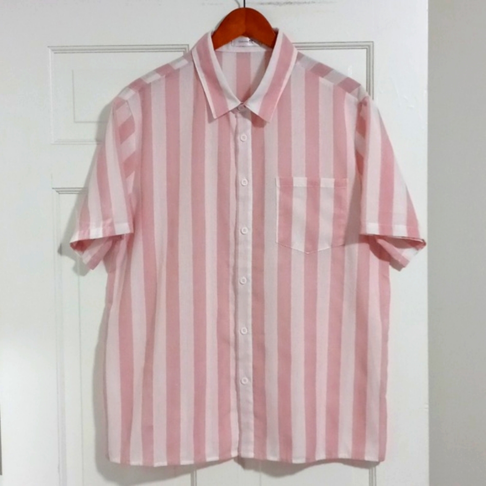 💗ChArmkpR💗 - Men's Pink/White Stripe S/S Button Down